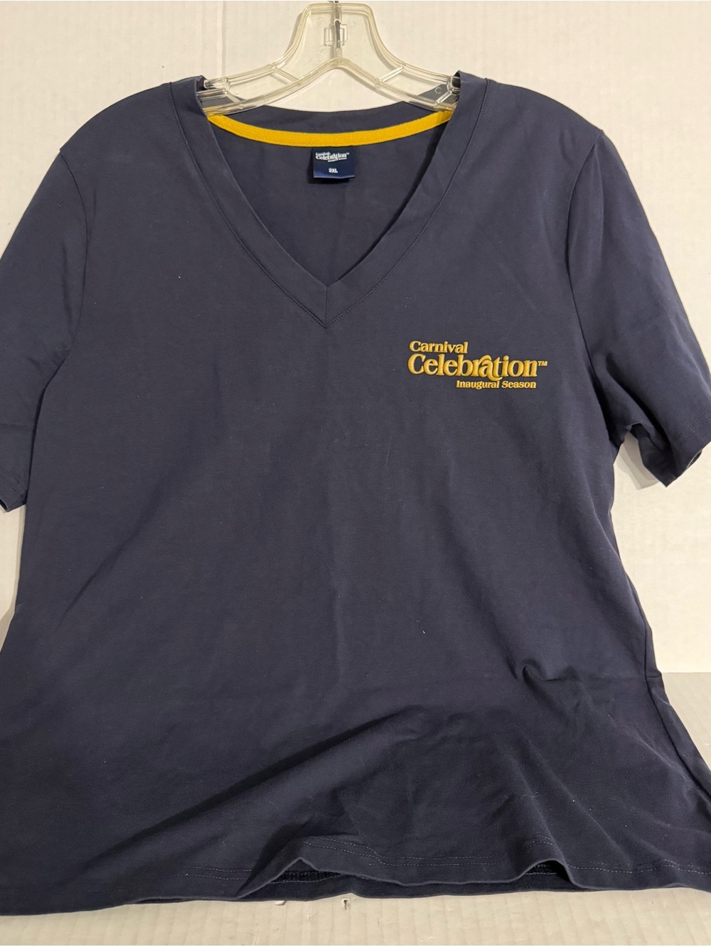 Carnival Celebration Inaugural Season Navy V-Neck Tee with Yellow Logo